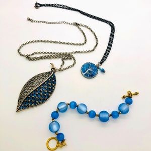 Vintage Blue Rhinestone Jewelry Leaf  Lot